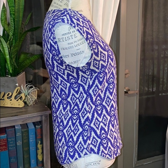CYNTHIA ROWLEY blue/white top sleeveless blouse S​ - Picture 2 of 4